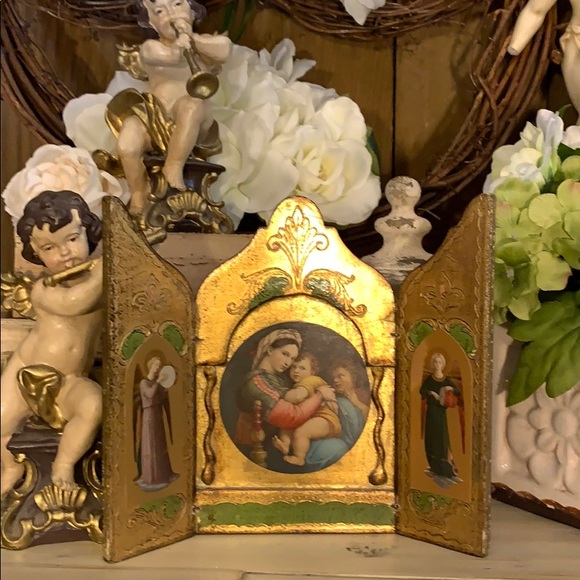 Vintage Triptych Italian Florentine Madonna/child